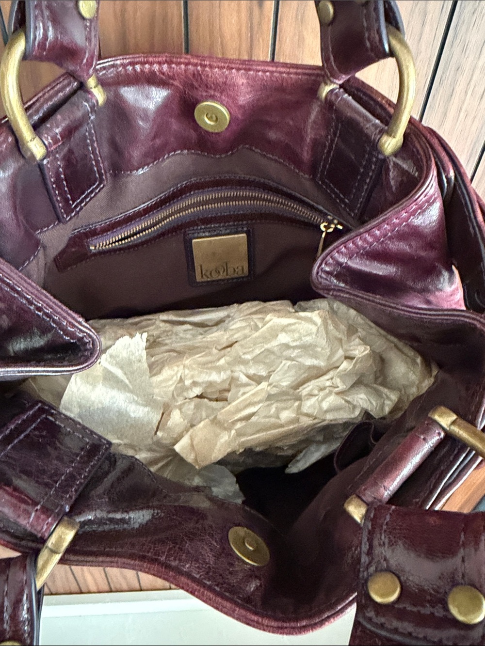 Kooba Wine Leather Shoulder Bag with Gold Hardware - Picture 3 of 4